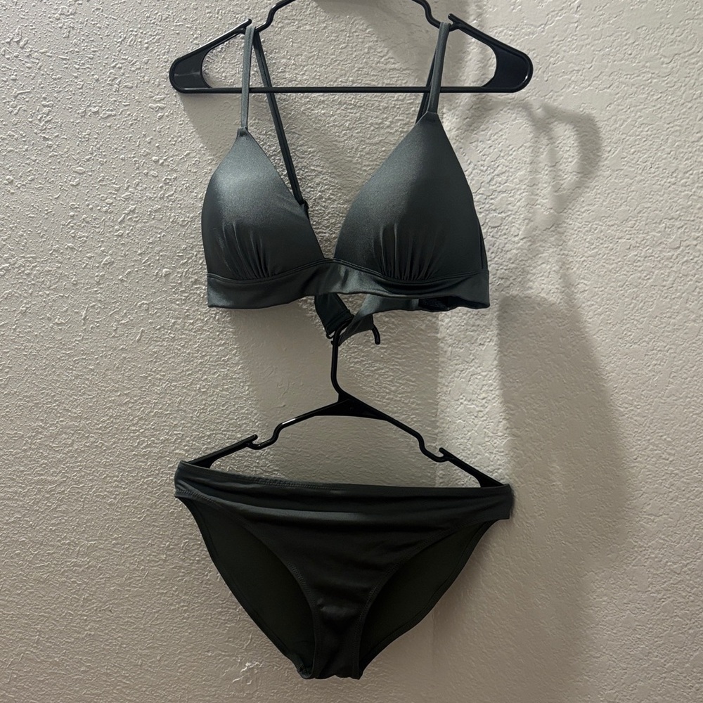 H&M Deep Green Satin Like Material Bikini Set